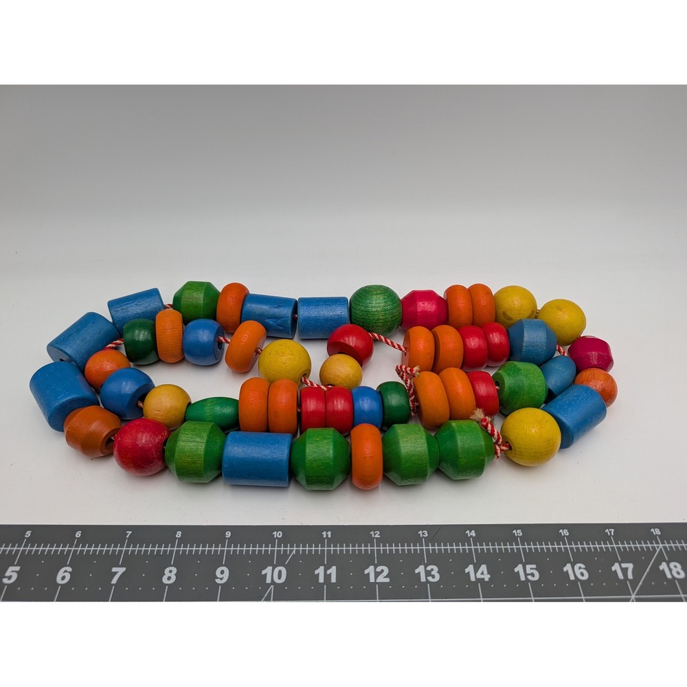 Lacing Beads Multicolor Wood Montessori Educational Toy Stringing Lot Vintage